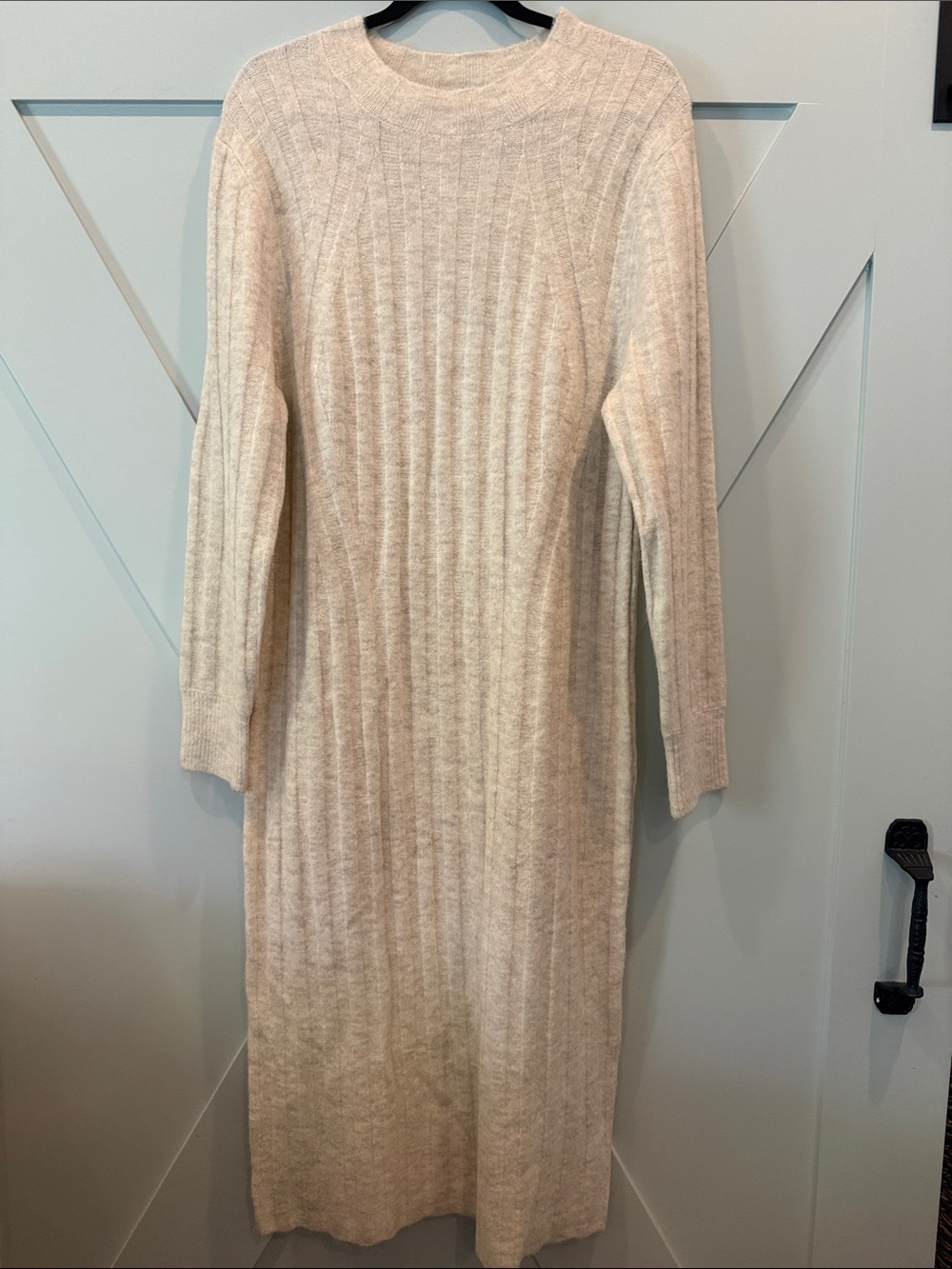 a new day Cream Ribbed Knit Long Sleeve Midi Dress
